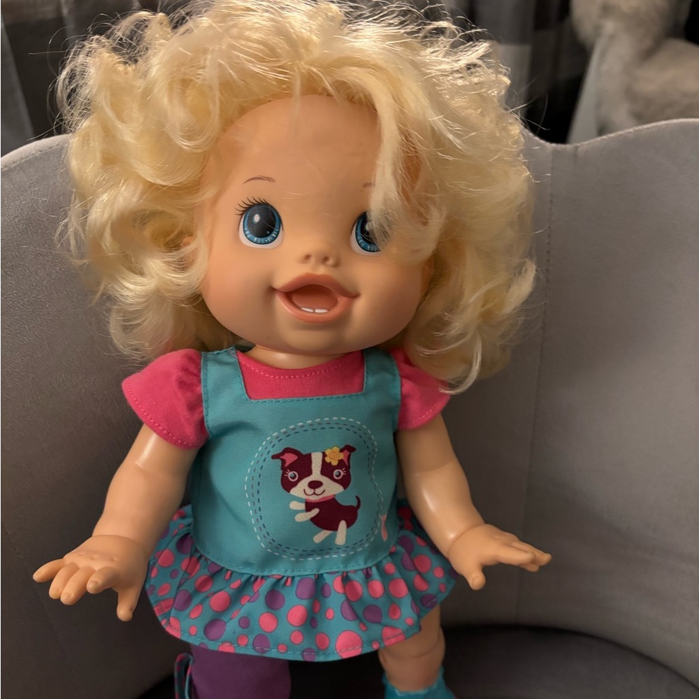 Blonde Doll with Blue Dress and Pink Accents